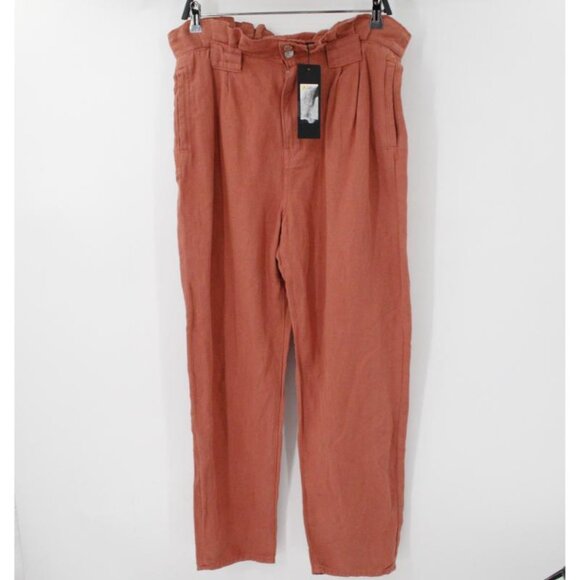 NWT Veronica Beard Pants Womens 10 Mocha Karter Linen Cotton High Rise Straight - Picture 1 of 16